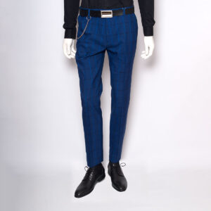 Van Larsson Mens Slim Fit Stretch Navy & Blue Check Trouser