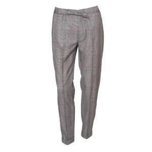 Van Larsson  Mens Tapered Crop Fit Stretch Grey Red Check Trouser Drawstring Waistband