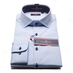Luc Brevet Slim Fit Mini Blue Herringbone Shirt