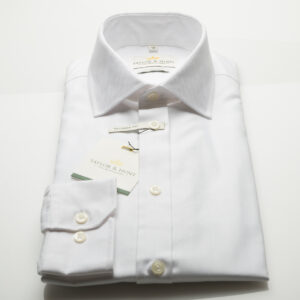 WHITE COTTON HERRINGBONE LONG SLEEVE SHIRT