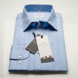 Peter Worth Slim Fit Sky Blue Check Twill Mens Shirt