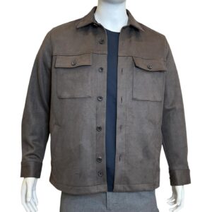 Mens Dark Stone Stretch Faux Suede Smart Shacket